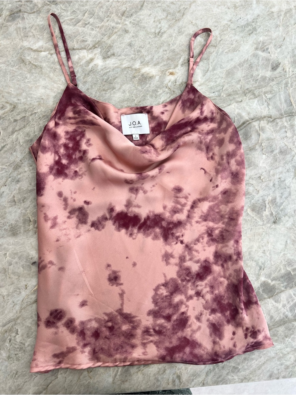 J.O.A. Pink and Burgundy Tie-Dye Satin Cowl Neck Camisole